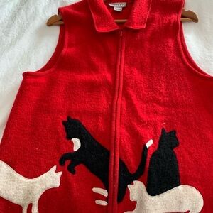 Red 100% wool Cat Patterned Vest